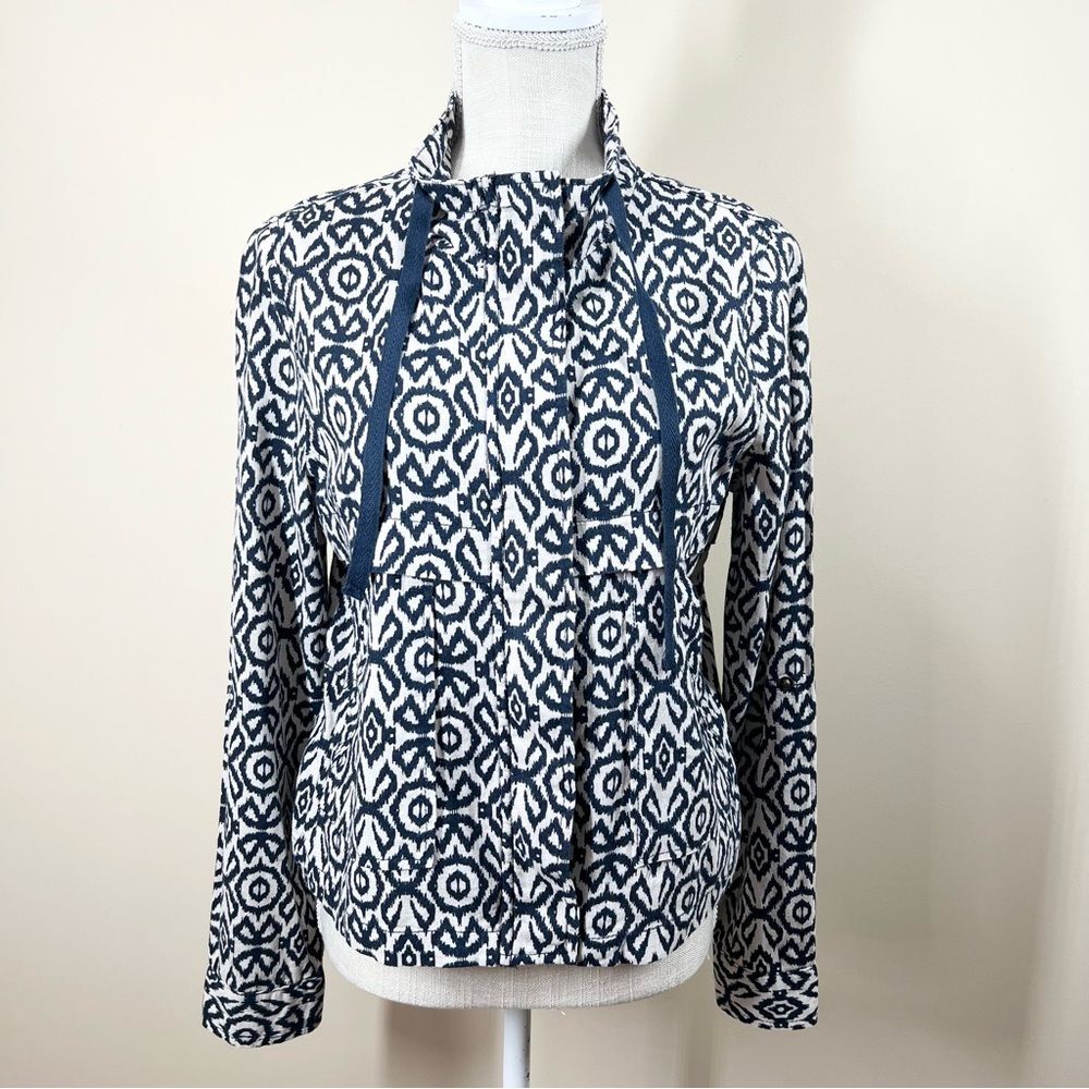 Cali 1850 Linen Blend Lightweight Full Zipper Jacket Artsy Print Medium